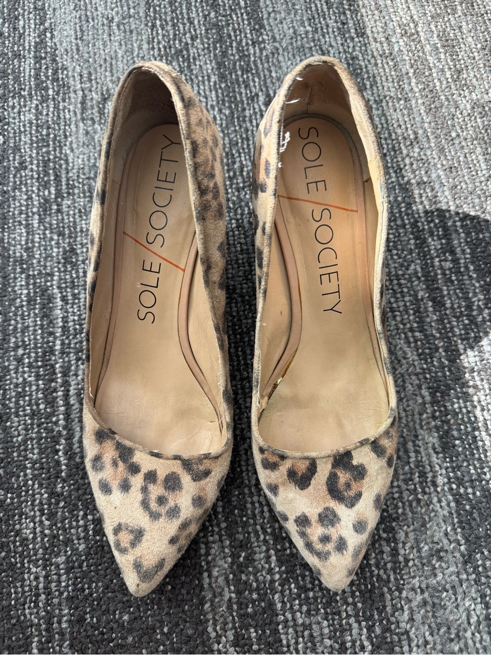 Sole Society Leopard-Print Pointed Pumps in Tan and Black